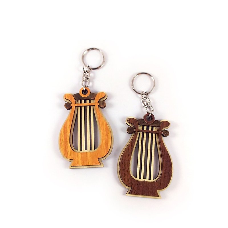 【教师节礼物】木雕钥匙圈-竖琴 - 钥匙链/钥匙包 - 木头 咖啡色