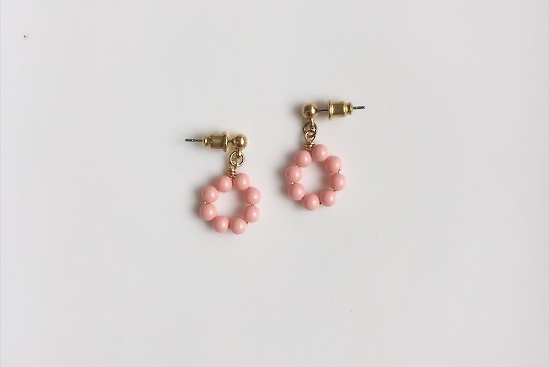 草莓甜甜圈 黄铜造型耳环 - 耳环/耳夹 - 宝石 粉红色