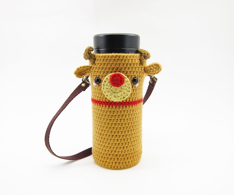 红鼻麋鹿/保温瓶套/圣诞节 - 随行杯提袋/水壶袋 - 其他人造纤维 咖啡色