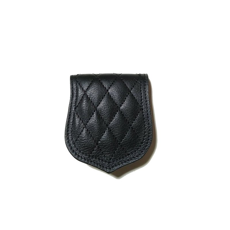Biker shield Short Wallet - Biker 钻石纹短夹 - 皮夹/钱包 - 真皮 黑色