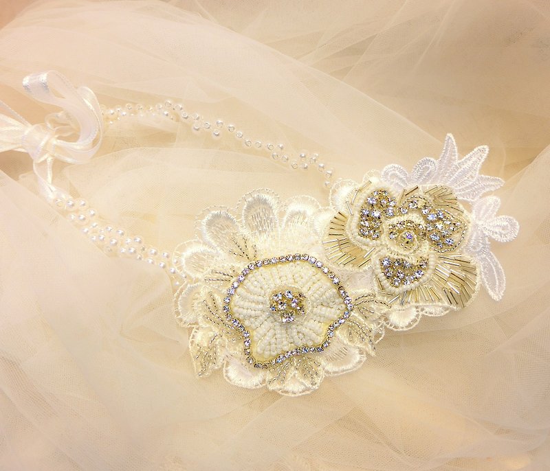 古典优雅水钻蕾丝 珍珠发带头环-小满钻 - 发饰 - 绣线 