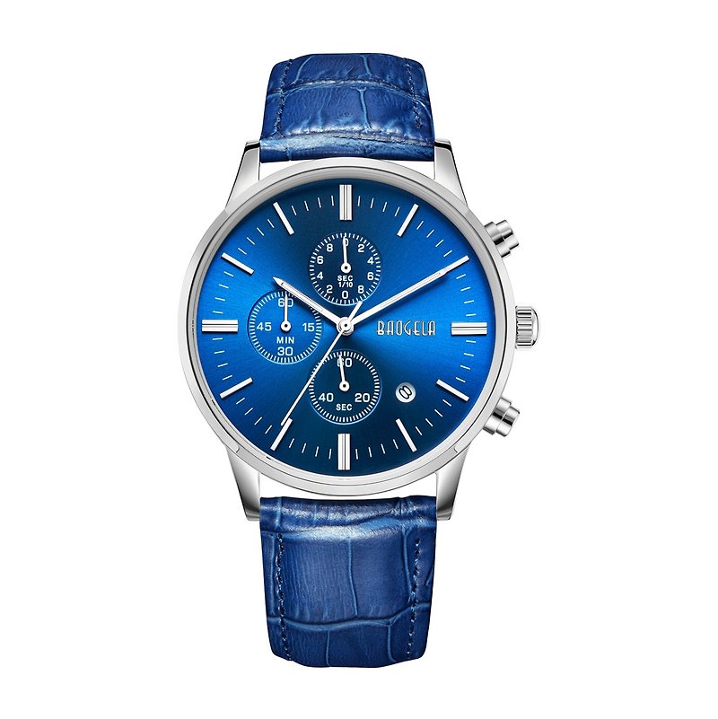 BAOGELA - COPENHAGEN系列 银蓝表盘 / 蓝皮革 手表 - 男表/中性表 - 其他材质 蓝色