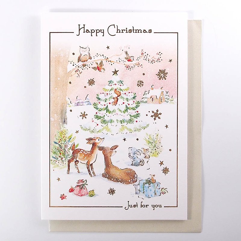 动物们围绕圣诞树 耶诞卡片【Ling Design-卡片 圣诞节系列】 - 卡片/明信片 - 纸 多色