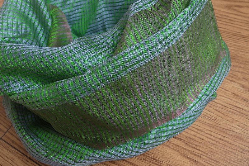 【乐拍子】印度 手织 蚕丝 披肩 围巾（绿） - 丝巾 - 丝．绢 绿色