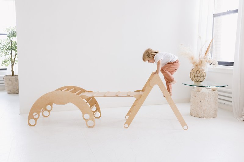 攀爬组 3 件、幼儿摇椅、蒙特梭利家具、木制婴儿健身房 - 玩具/玩偶 - 木头 