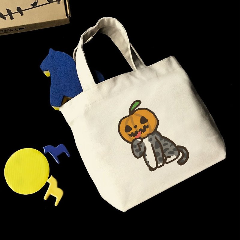 【 万圣节特辑】插画家猫猫生活 哈哈文创风帆布小托特包 - 手提包/手提袋 - 棉．麻 