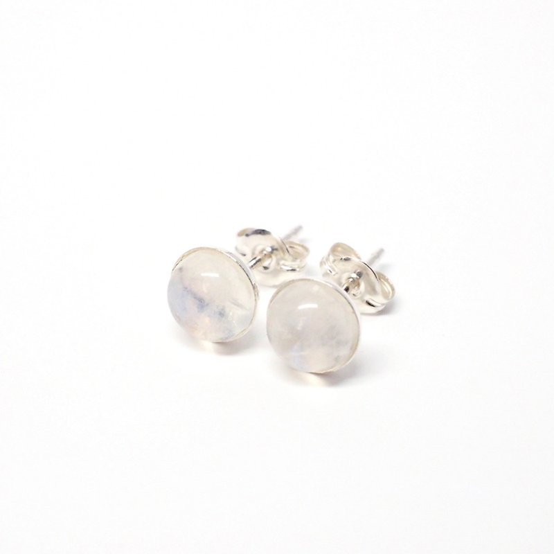 Rainbow Moonstone Gemstone Earrings, 925 Sterling Silver, 6mm Round - 耳环/耳夹 - 其他金属 蓝色