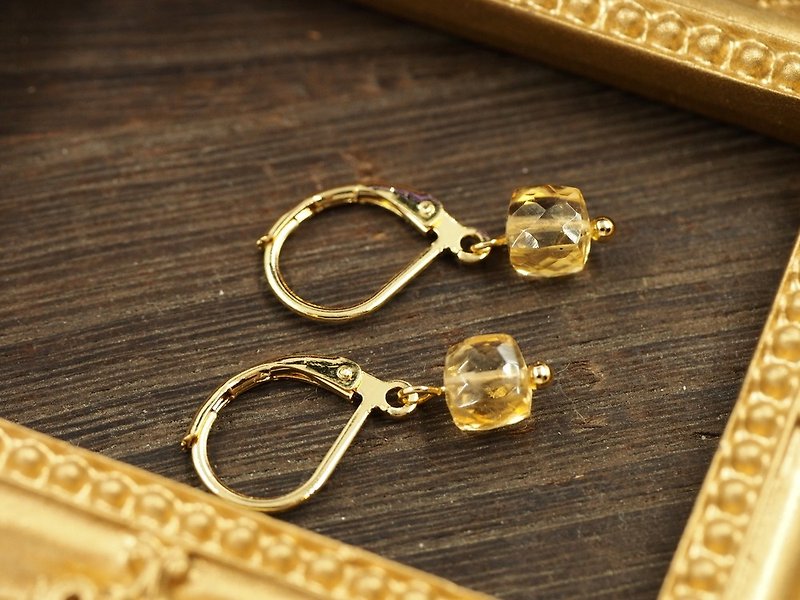 天然黄水晶 十一月诞生石 耳环 Citrine - 耳环/耳夹 - 半宝石 黄色