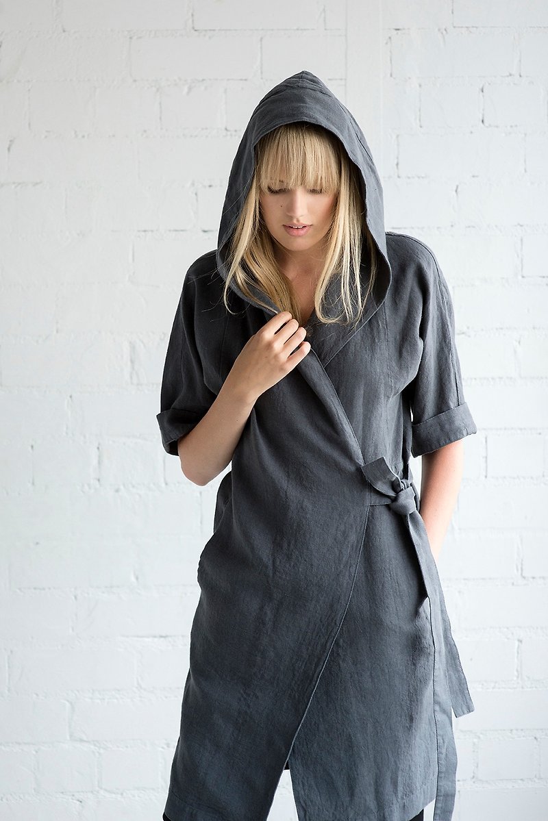 Linen Dress Motumo – 17S7 / Handmade wrapped linen summer dress - 洋装/连衣裙 - 亚麻 