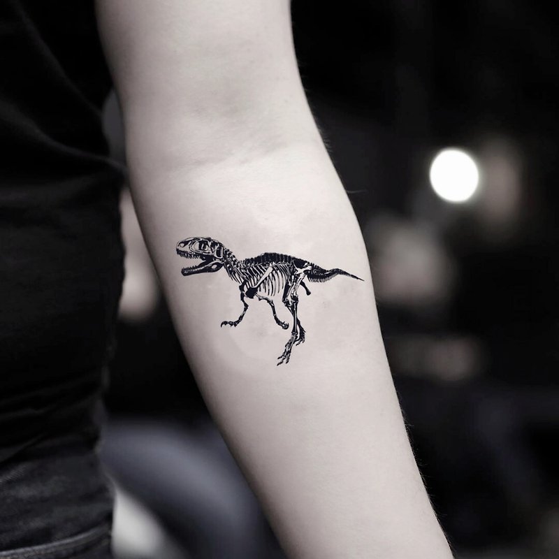 OhMyTat 霸王龙恐龙化石骸骨 T Rex 刺青图案纹身贴纸 (2 张) - 纹身贴 - 纸 黑色