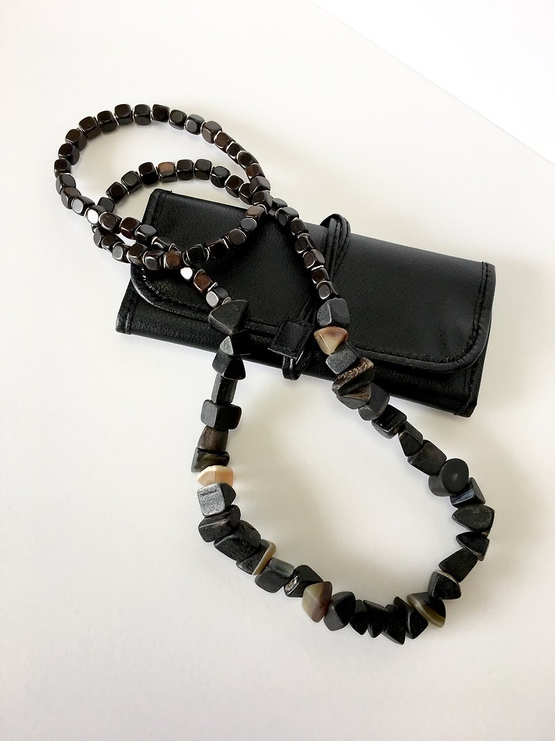 Cow horn and Ebony long necklace - 长链 - 石头 黑色
