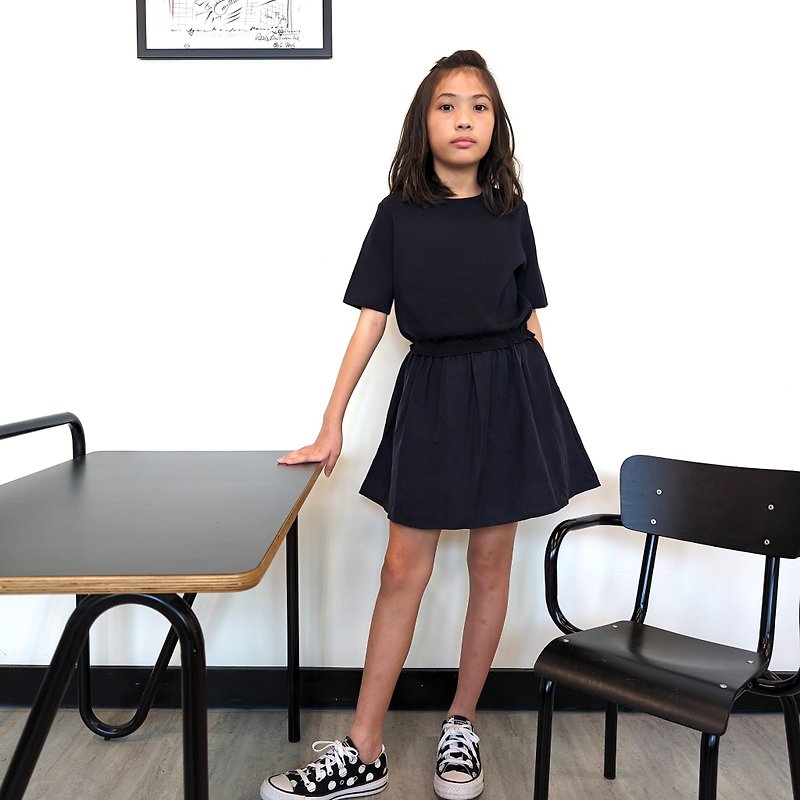 TiDi × ViF 大女童黑色针织拼接洋装/长版上衣 两种尺寸 - 童装裙 - 棉．麻 黑色