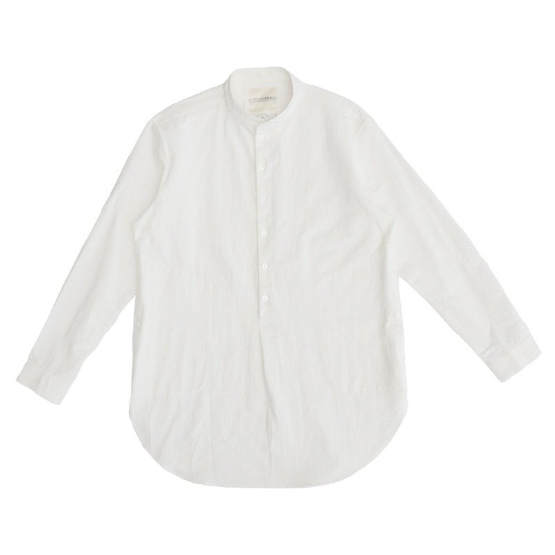 chino 小立领 长版 白色 衬衫 - 男装衬衫 - 棉．麻 白色