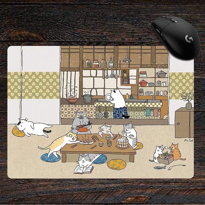 3猫小铺~猫一家的晚餐鼠标垫(插画家:猫小姐) - 鼠标垫 - 聚酯纤维 多色