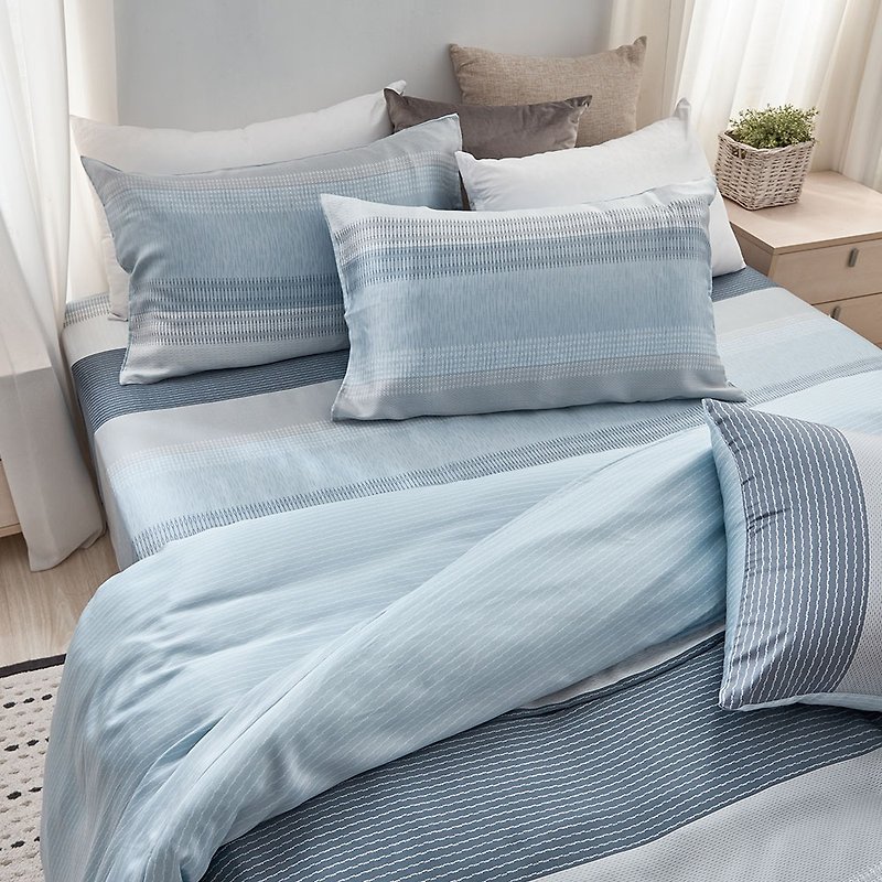 床包两用被套组-加大/40支/ 莱塞尔天丝四件式 / 帕里斯 台湾制 - 寝具 - 其他材质 蓝色