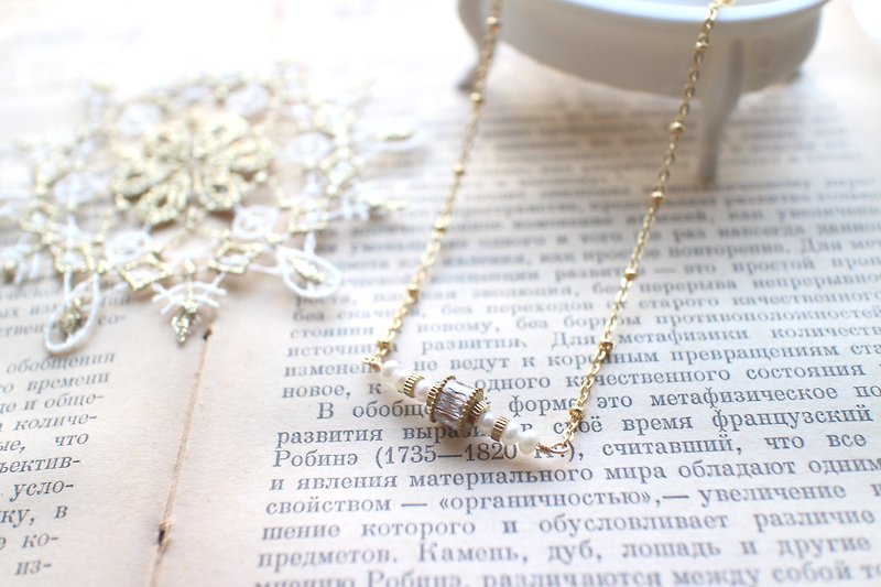 雪地情书-珍珠 锆石 黄铜项链 - 项链 - 其他金属 金色
