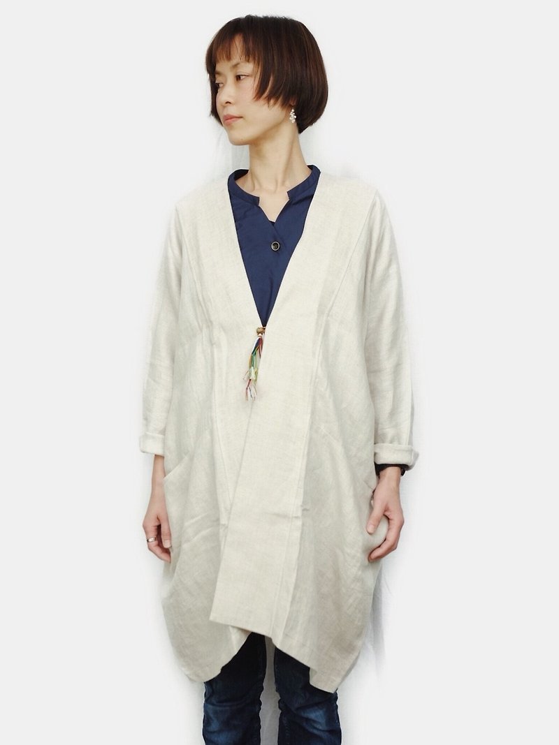 omake / HAPPIE jacket 亚麻宽版罩衫 素白 - 女装休闲/机能外套 - 棉．麻 白色