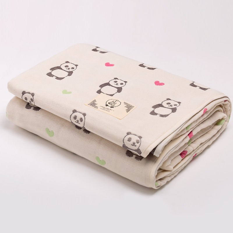 【日本制三河木绵】六重纱布被－转转头爱心熊猫L号 - 被子/毛毯 - 棉．麻 