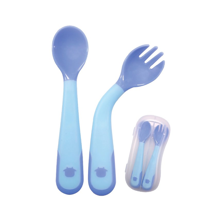 b&h 婴幼儿餐具 - 2合1感温及可弯曲叉匙 (韩国) - 粉蓝色 - 儿童餐具/餐盘 - 硅胶 蓝色
