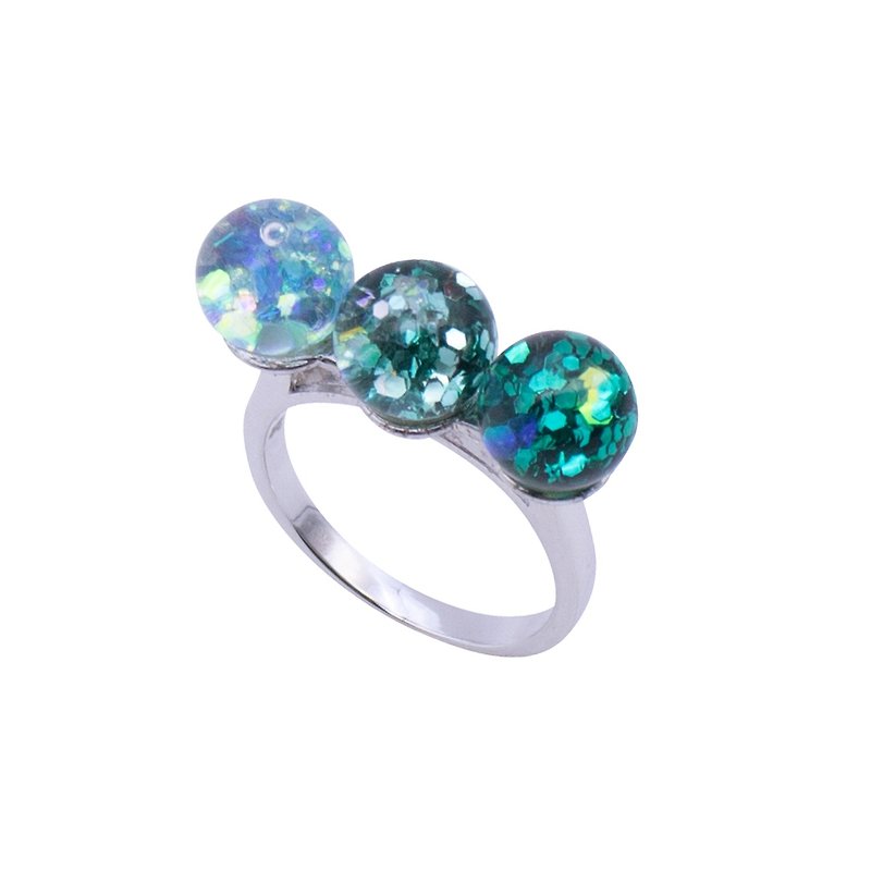 Triple Snowbal Ring (Rhodium) - 戒指 - 玻璃 