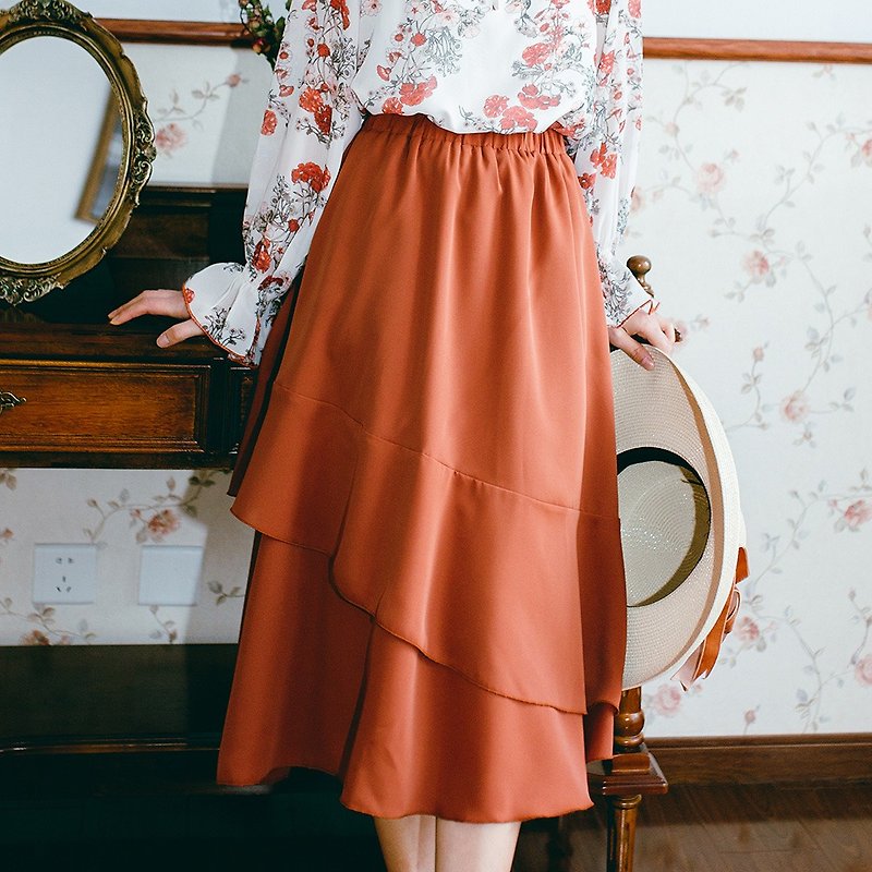 【满送吊带】女装春季穿搭 松紧腰纯色蛋糕裙  YGC9045 - 裙子 - 聚酯纤维 橘色