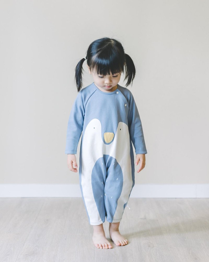 Lala企鹅婴儿连身衣 - 包屁衣/连体衣 - 棉．麻 蓝色
