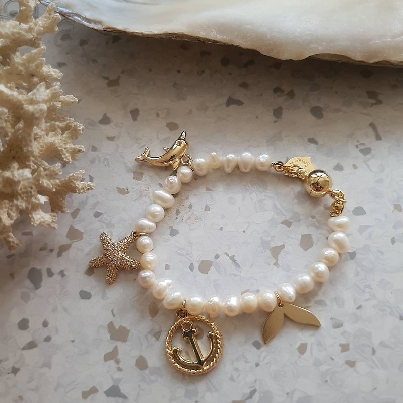 Charms bracelet | 100%  Natural Freshwater Pearl |  Nautica Charms - 手链/手环 - 宝石 白色