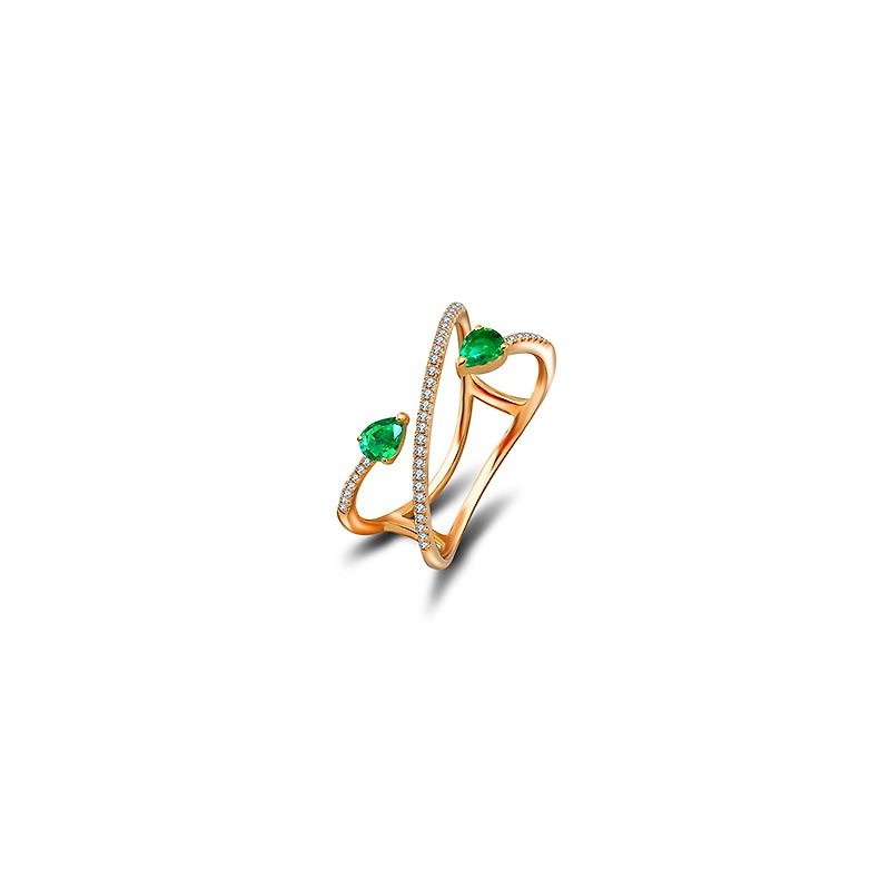 18k翡翠箭头螺旋形钻石戒指 - 戒指 - 宝石 绿色