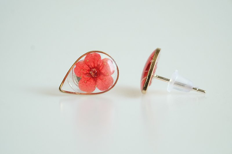 Earring plum flower droplet silver 92.5% - 耳环/耳夹 - 纯银 红色