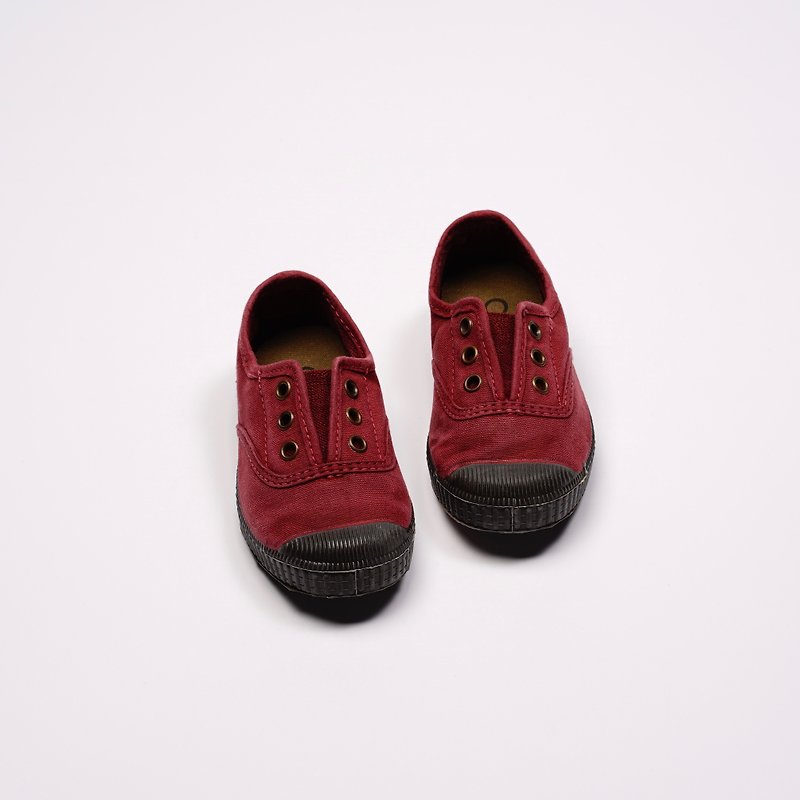 西班牙国民帆布鞋 CIENTA U70777 82 暗红色 黑底 洗旧布料 童鞋 - 童装鞋 - 棉．麻 红色