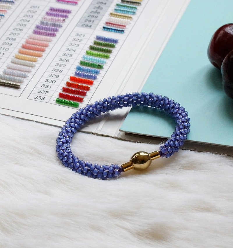 Kumihimo手织日本玻璃珠 KTS-07 ( Handbraided Kumihimo Seed Beads Bracelet ) - 手链/手环 - 玻璃 蓝色