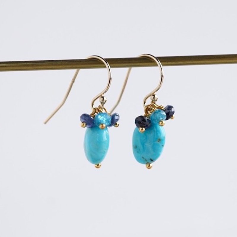 Turquoise & sapphire earrings [OP810] - 耳环/耳夹 - 宝石 