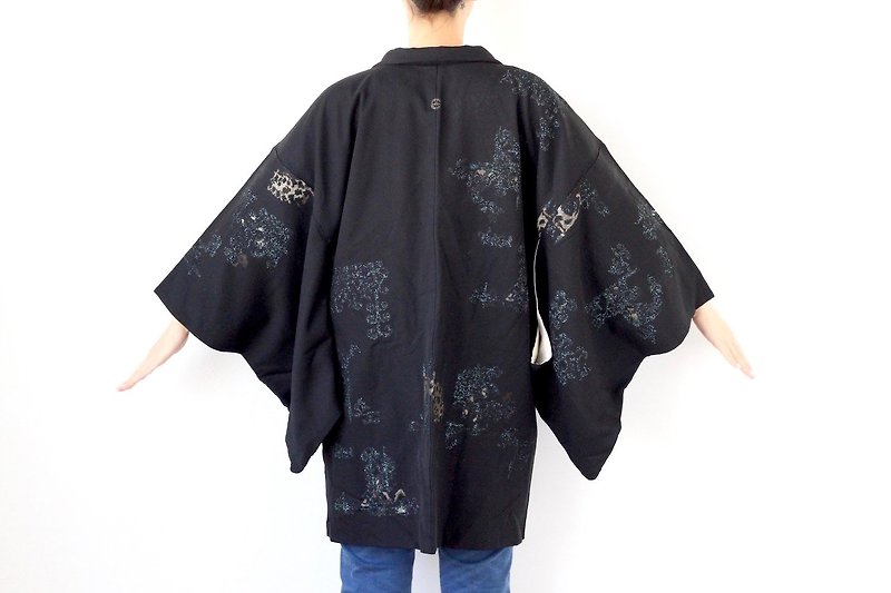 unique black kimono, haori black, Japanese kimono, silk kimono /3162 - 女装休闲/机能外套 - 丝．绢 黑色