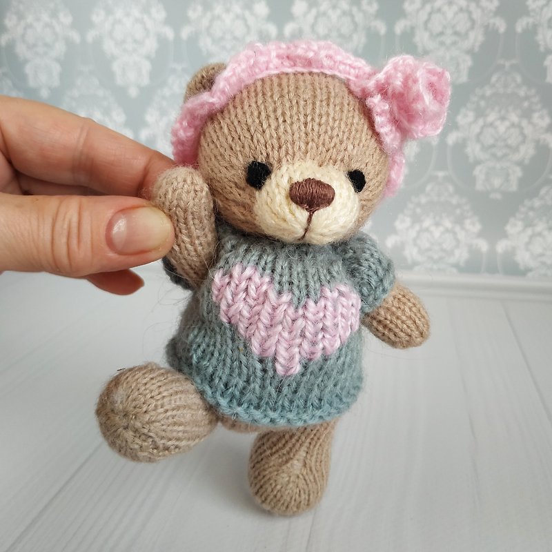 泰迪熊带衣服，针织毛绒泰迪熊 - 玩具/玩偶 - 羊毛 咖啡色