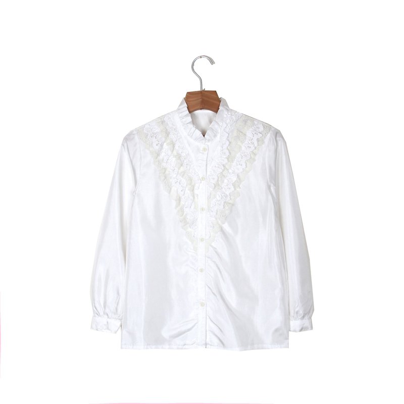 【蛋植物古着】精巧蕾丝纯白古着衬衫 - 女装衬衫 - 聚酯纤维 白色