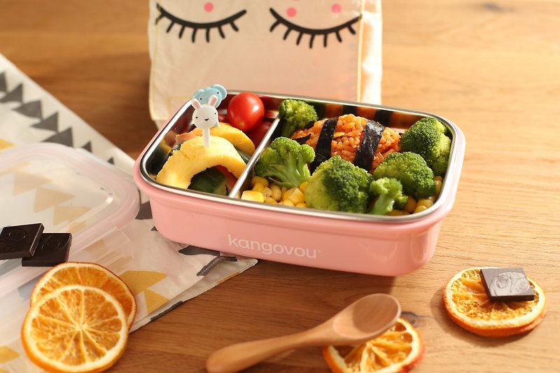Large儿童餐盒【珊瑚粉】-美国kangovou小袋鼠不锈钢安全餐具 - 儿童餐具/餐盘 - 不锈钢 粉红色
