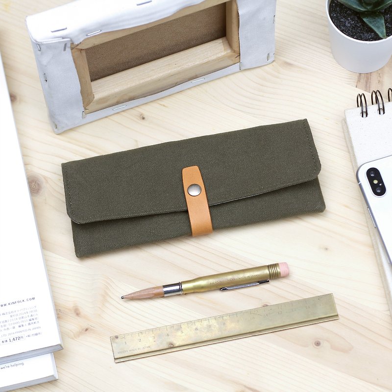 风格笔袋 / 眼镜盒 / 日本制帆布 -- 橄榄绿 - 铅笔盒/笔袋 - 棉．麻 绿色