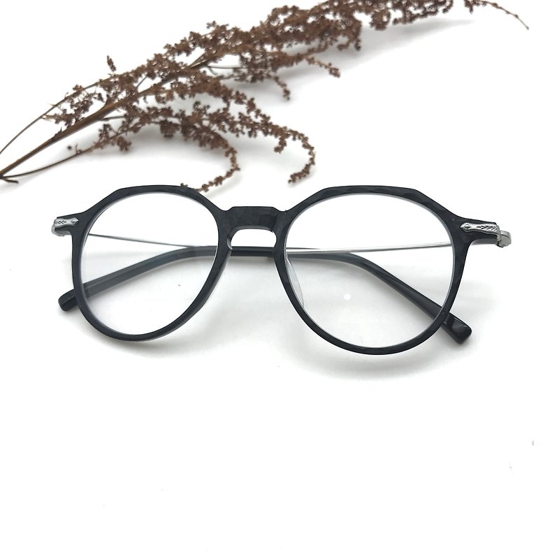 皇冠形黑色复古眼镜框 日本手造 - 眼镜/眼镜框 - 塑料 黑色