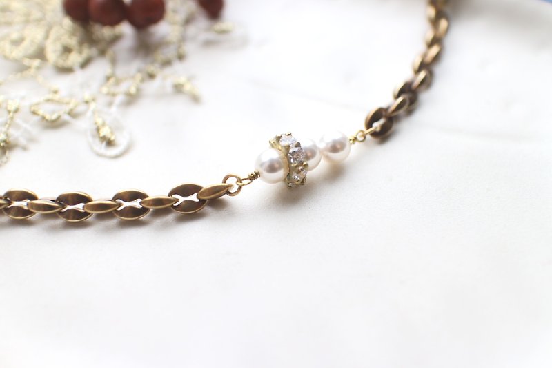 人鱼公主-施华洛珍珠  锆石 黄铜手链 - 手链/手环 - 其他金属 金色