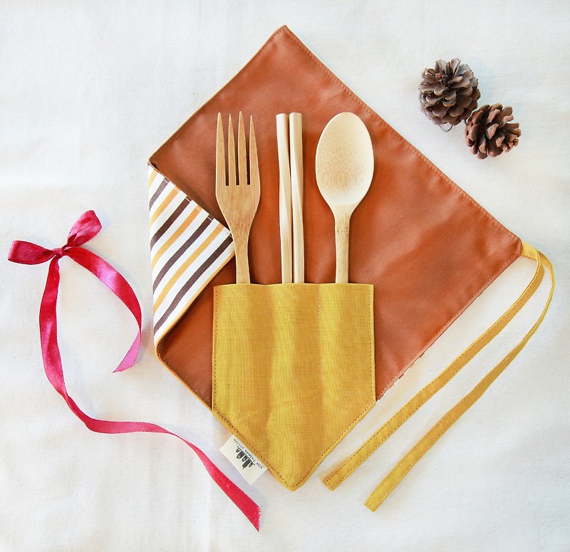 【限量！一角餐具组】- 牛奶糖果纸 - 可爱 特色 礼物 条纹 - 筷子/筷架 - 棉．麻 咖啡色