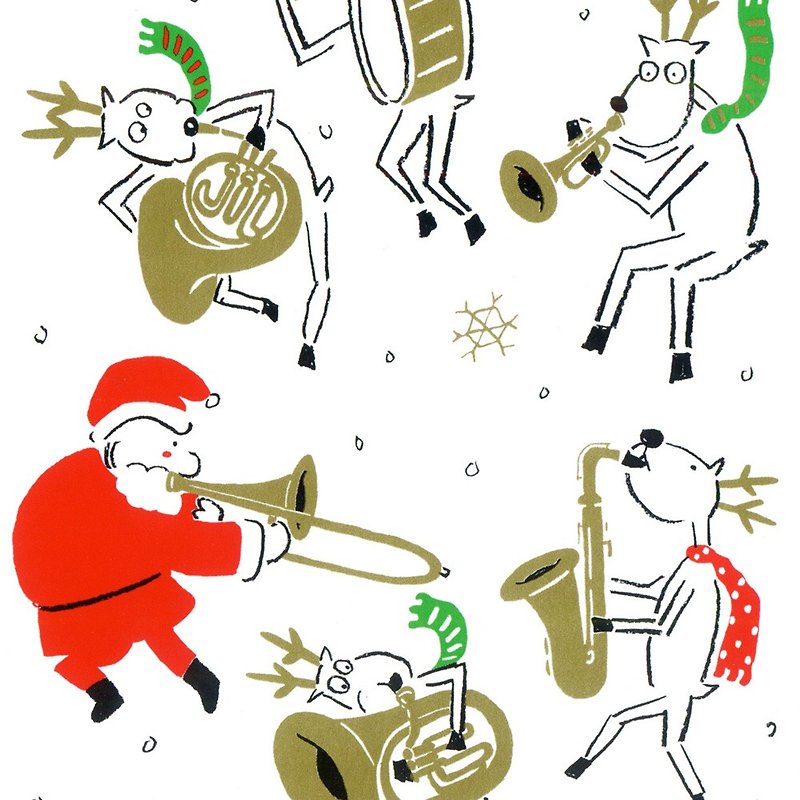圣诞卡-米猪2022圣诞老人与麋鹿日常明信卡音乐5号: 铜管之舞 - 卡片/明信片 - 纸 金色