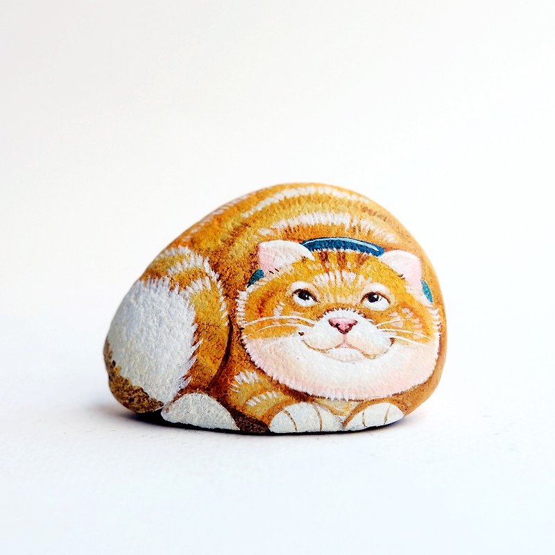 Cat stone painting,original art. - 玩偶/公仔 - 石头 橘色