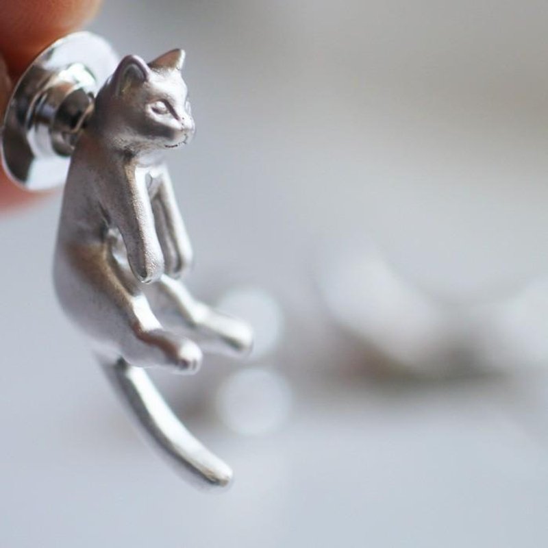 其他金属 胸针 银色 - cat pin brooch Silver