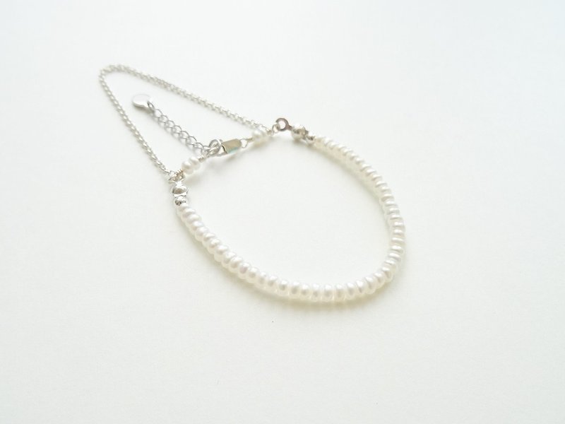 纯色双链 - 淡水珍珠纯银圈圈链 - 手链/手环 - 珍珠 白色