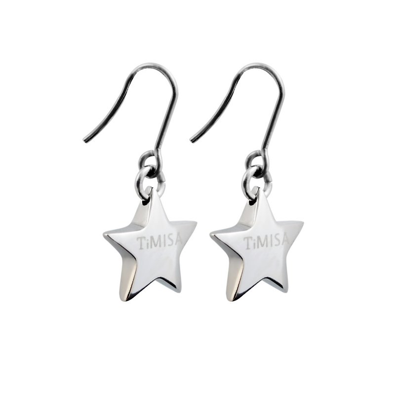 幸运星 Lucky Star 纯钛耳环一对 不过敏赠钛贴两入 - 耳环/耳夹 - 其他金属 银色