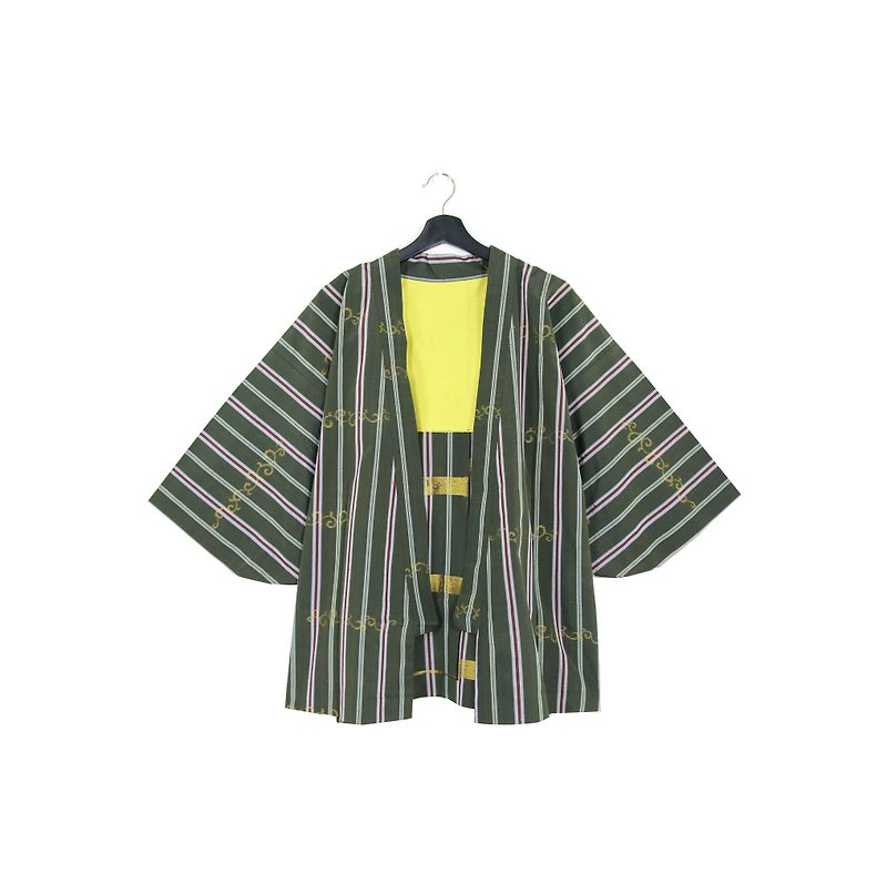Back to Green::日本带回和服 羽织 挺版 墨绿线条 //男女皆可穿// vintage kimono (KC-35) - 女装休闲/机能外套 - 棉．麻 绿色