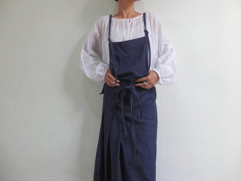 サイドプリーツのシンプルなデニムエプロン,3サイズ - 洋装/连衣裙 - 棉．麻 蓝色