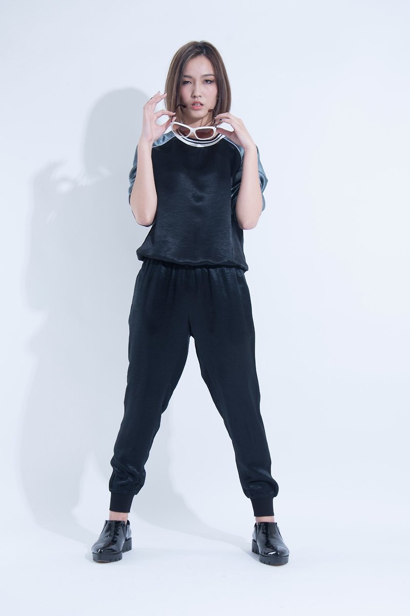aine ann / 光泽感束脚裤 - 黑 - 女装长裤 - 聚酯纤维 黑色