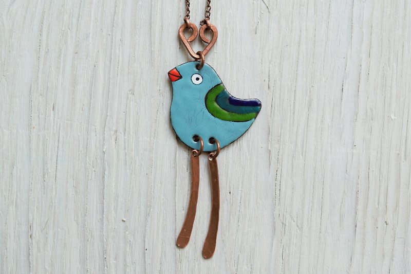 Blue Bird Necklace, Bird Pendant, Dove, Birdie, Pigeon, Bird Jewelry, Copper, - 项链 - 珐琅 蓝色