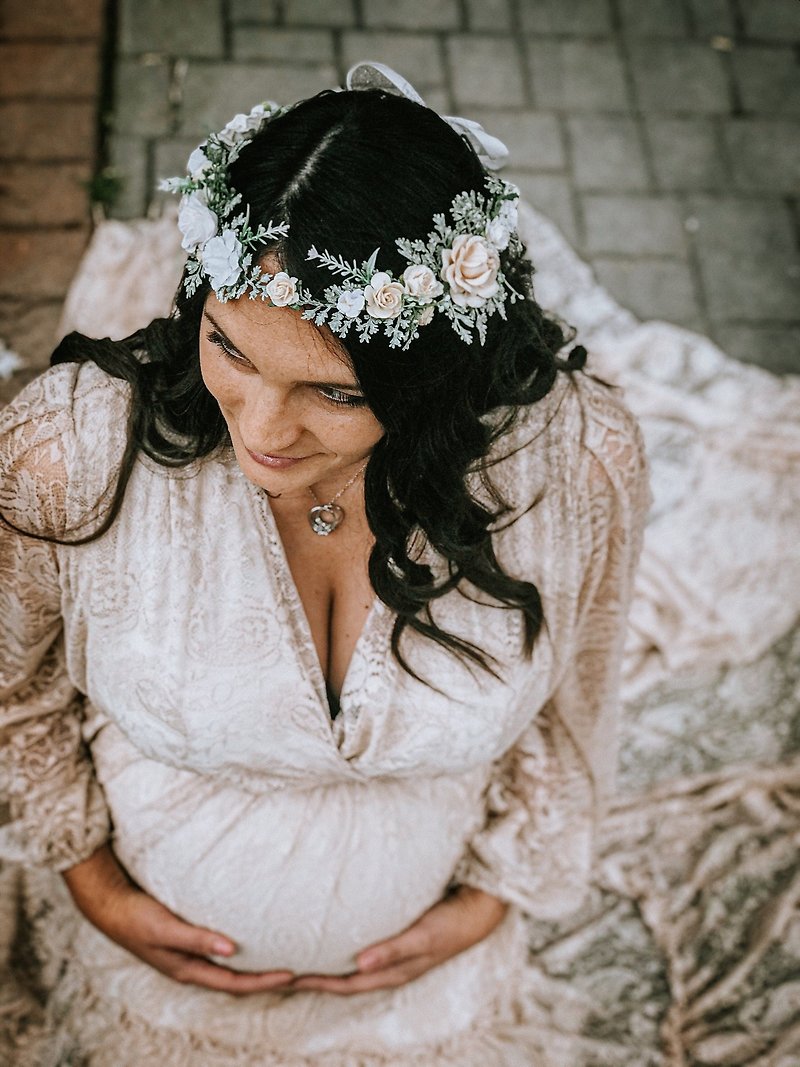 Ivory floral crown, Bridal flower crown, Floral headband bride, Flower hair - 发饰 - 纸 白色